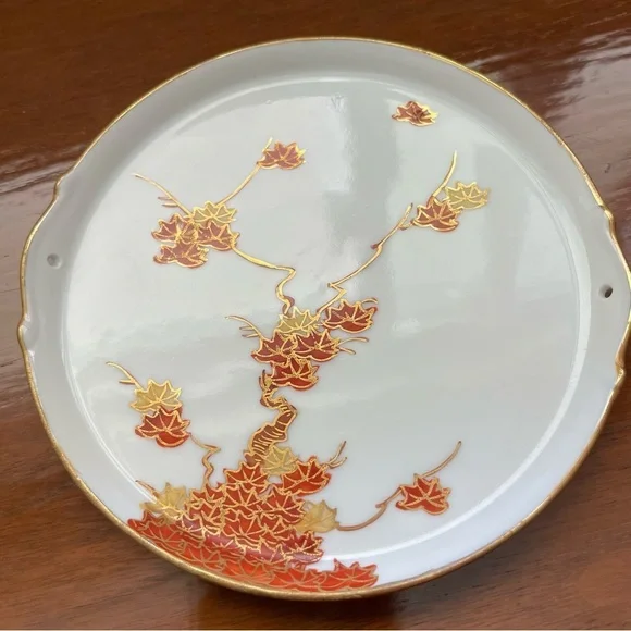 Vintage Porcelain Miniature Tea Set White Red Orange Yellow Gold Gilded Maple - Picture 9 of 12